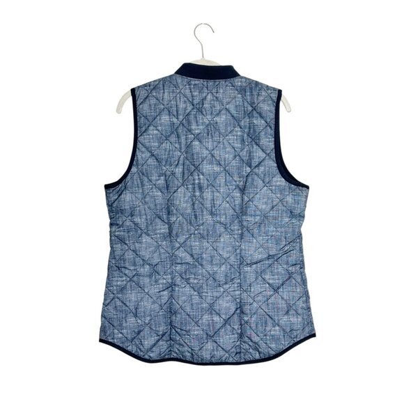 Old Navy Women's Rib Collar Quilted Chambray Print Vest in Blue - Sz M - Picture 3 of 8